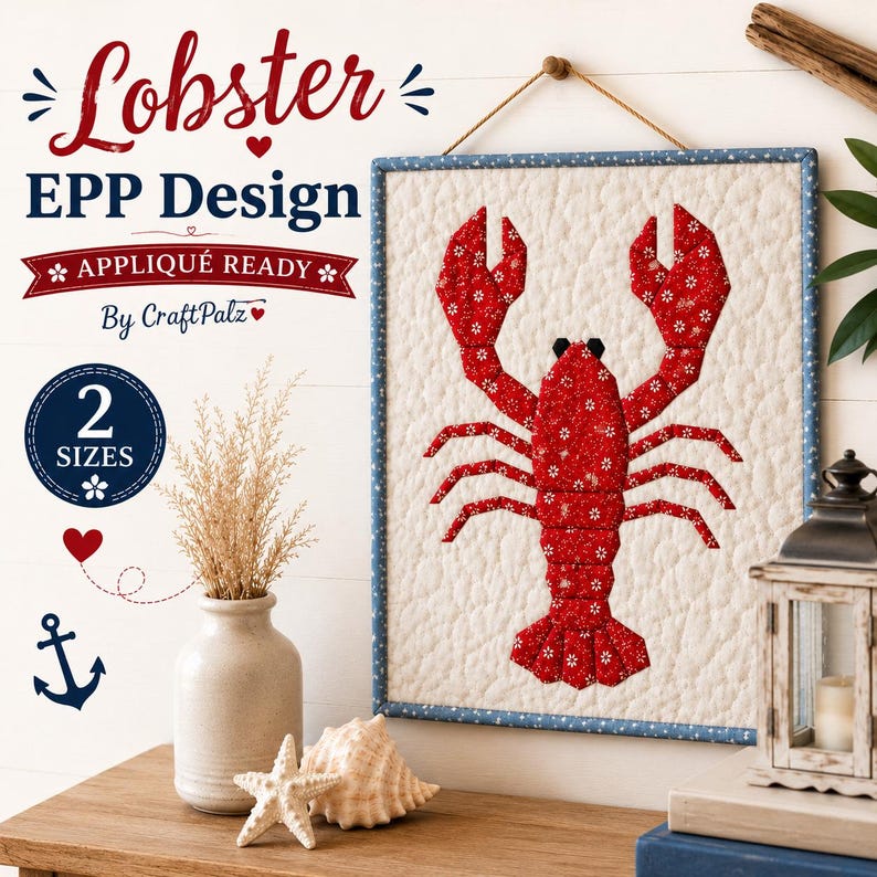 Lobster EPP Quilt Block Pattern for Beachy Ocean Themed Quilt Projects ...