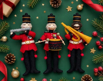 PDF Pattern Nutcracker Wool Felt Ornament, Little Drummer Christmas Craft, Hand Sewn Wool Felt, 12 Days of Christmas, Christmas Decoration