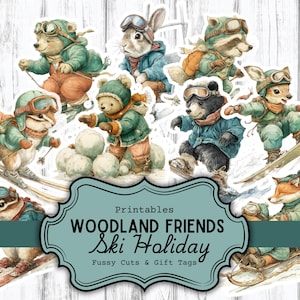Woodland Christmas Fussy Cuts, Junk Journal Kit, Printable Ephemera, Christmas Animals, Card Making Cut Outs, Christmas Gift Tags