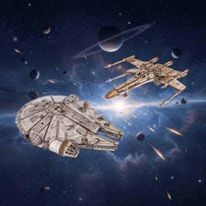 Coffret Galactic Collectors X-Wing et Faucon Millenium – Maquette mécanique en bois à monter soi-même, Ugears