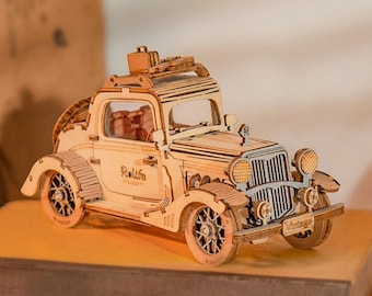 Vintage Car with Guitar – 3D Wooden Puzzle, Assembly Kit, Robotime