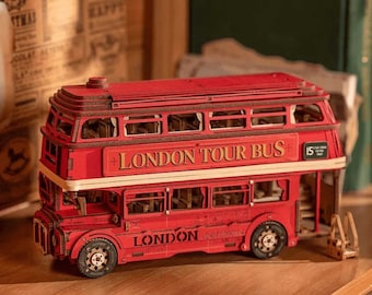 London Tour Bus – 3D Wooden Puzzle, Assembly Kit, Double-Decker Bus, Robotime
