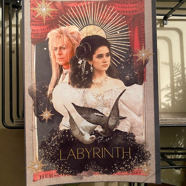 Labyrinth David Bowie Jennifer Connelly Red A4 Romantic Fantasy Jim Henson collage print