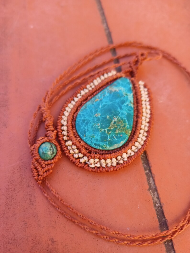 MacrameConMiel Crisocola macram\u00e9 necklace Hippie Hippie Macrame necklace chrysocolla