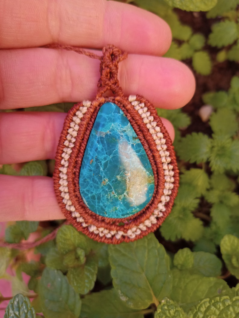 MacrameConMiel Crisocola macram\u00e9 necklace Hippie Hippie Macrame necklace chrysocolla