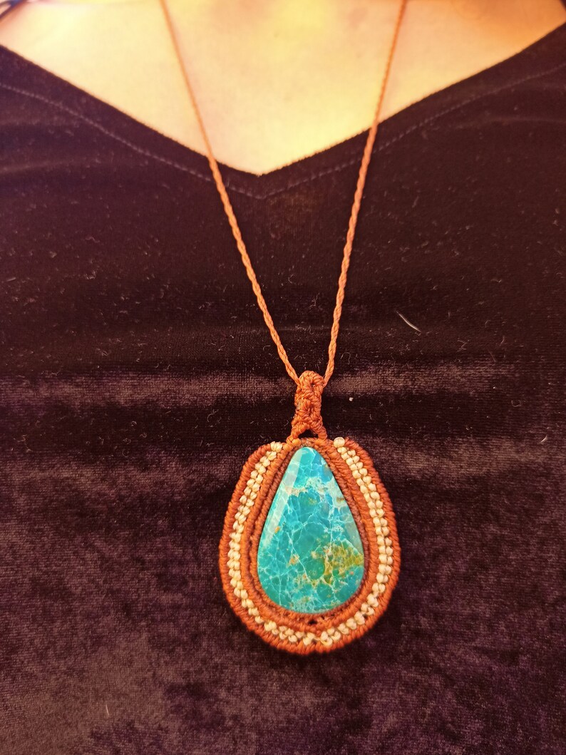 MacrameConMiel Crisocola macram\u00e9 necklace Hippie Hippie Macrame necklace chrysocolla