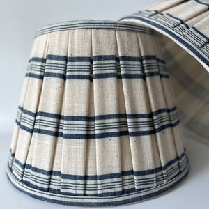 Handwoven Linen Pleated Lampshade customizable Coastal Lampshade Coastal Interior Design Blue Striped Lampshade Beach House Lampshade image 4