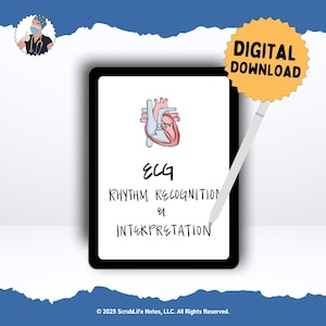 2025 EKG Rhythmus Erkennung & Interpretation Paket (15 Seiten) | Digitaler Download | Cardiac ICU Studienüberblick | Krankenpflege-Student Spickzettel