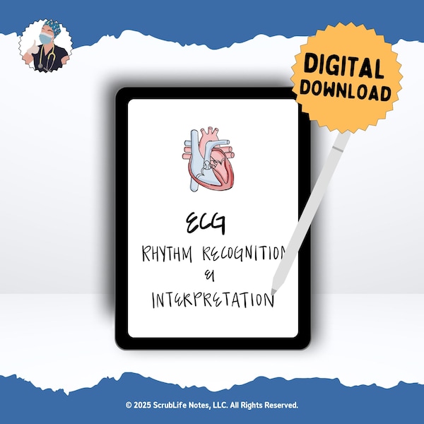 EKG Rhythmus Interpretation Studienführer | Pflege Spickzettel (Digitaler Download)