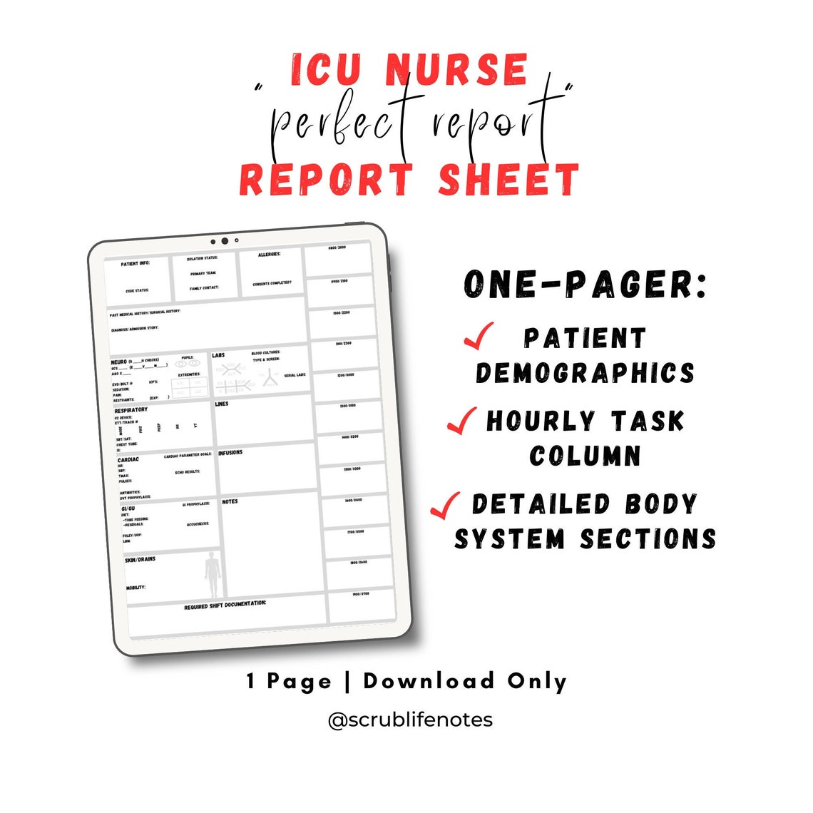 BEST ICU Nurse Report Sheet for the Perfect Report Nursing Etsy