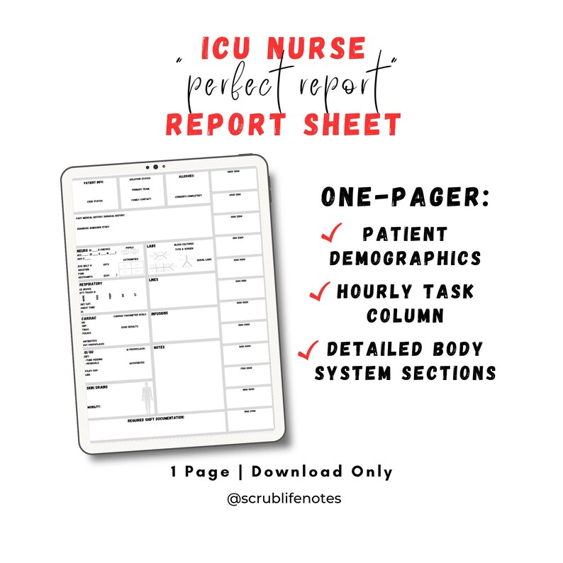 BEST ICU Nurse Report Sheet for the Perfect Report Nursing Etsy