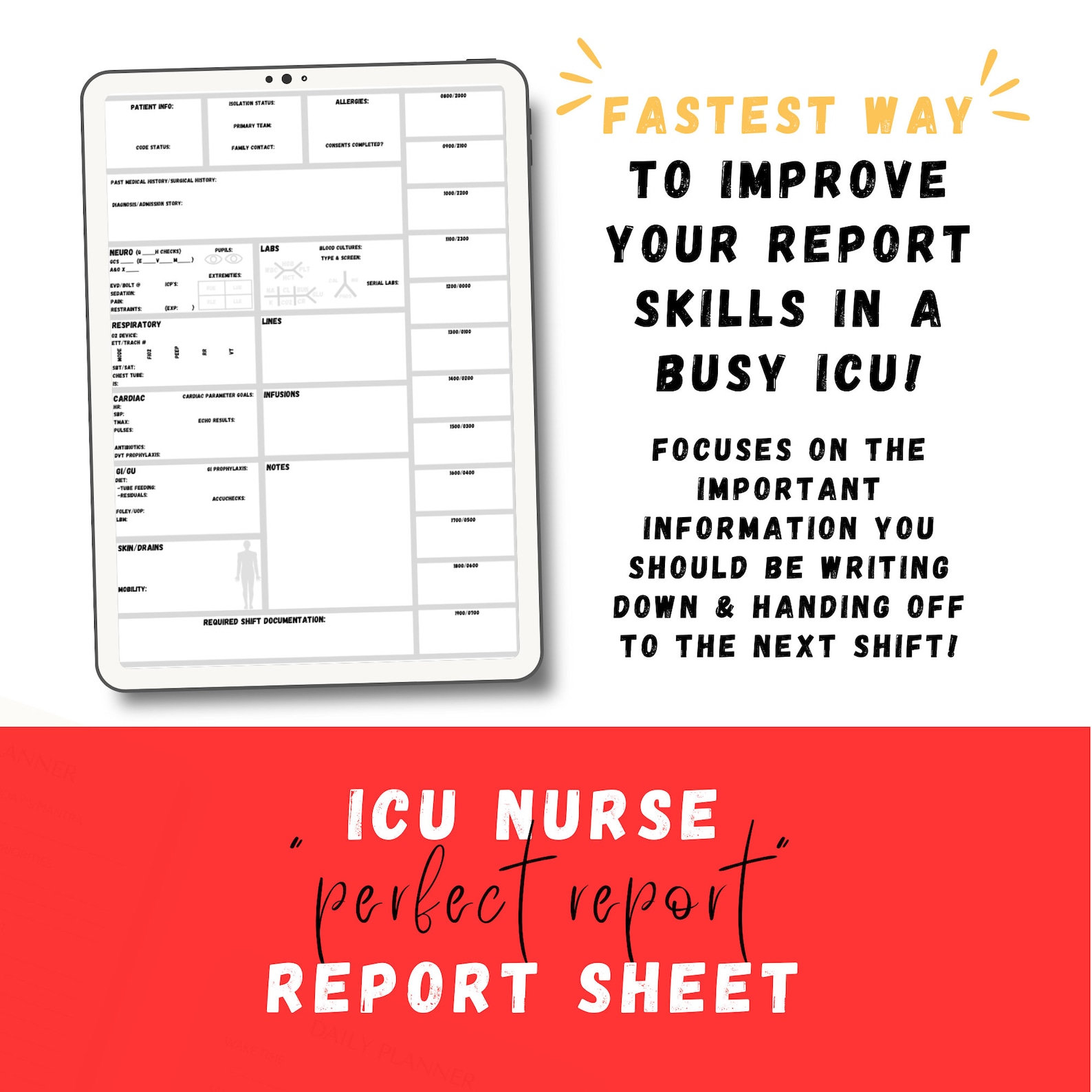 BEST ICU Nurse Report Sheet for the Perfect Report Nursing Etsy