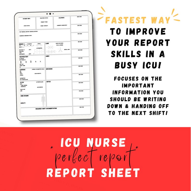 BEST ICU Nurse Report Sheet for the Perfect Report Nursing Etsy