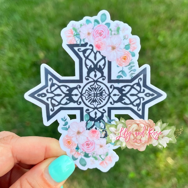 Coptic cross and florals sticker | floral cross sticker