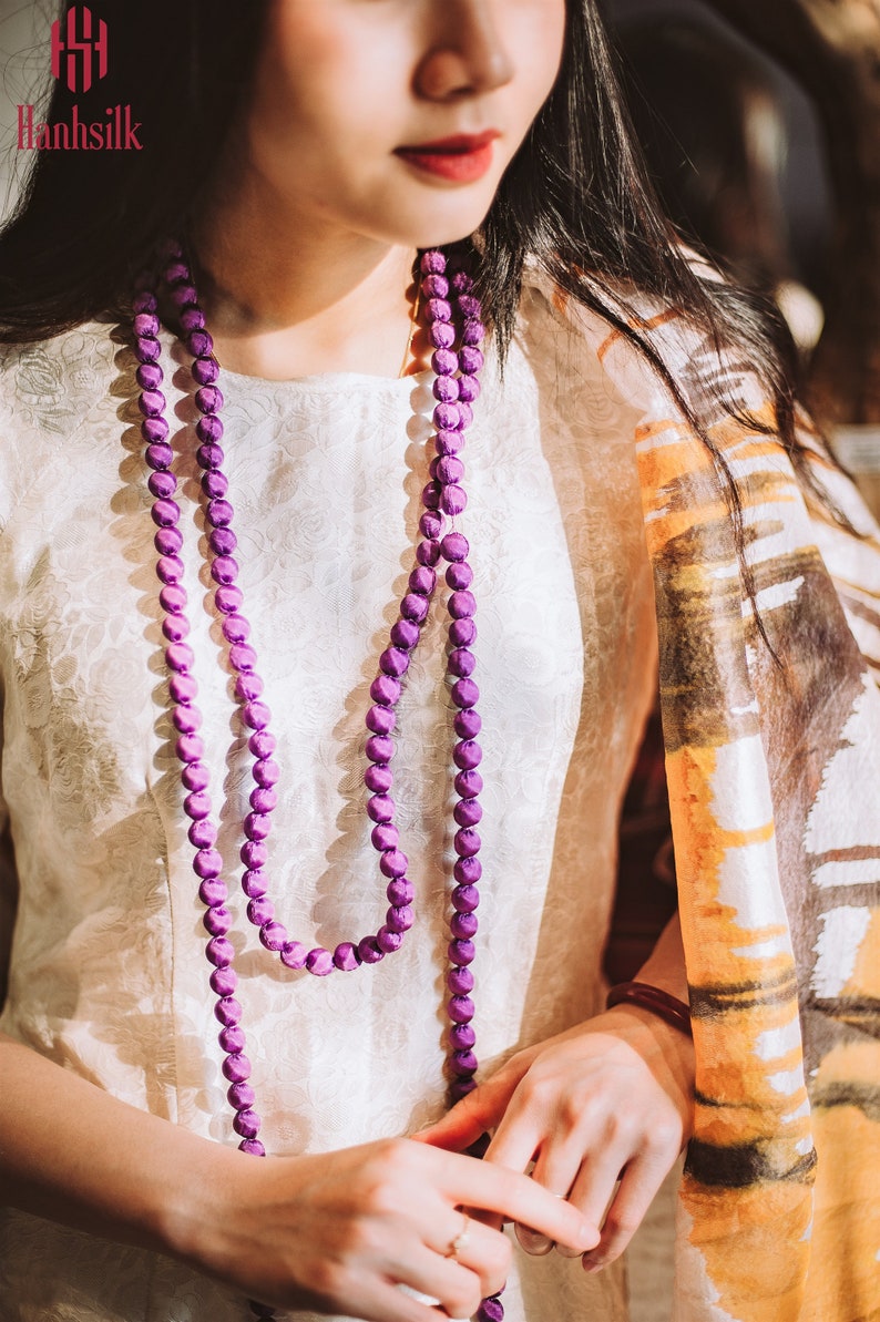 Collar de cuentas largas de madera / lujo, multicolor, collar largo hecho a mano / collar para mujeres / collar minimalista / collar de seda / regalo para ella imagen 6