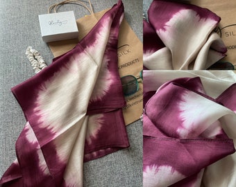 Bufanda de seda teñida con corbata cuadrada I Bufanda de seda básica brillante / Seda de morera 100% pura / Bufanda de seda hecha a mano / Regalo para mujeres