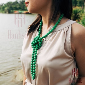 Collar de cuentas largas de madera / lujo, multicolor, collar largo hecho a mano / collar para mujeres / collar minimalista / collar de seda / regalo para ella imagen 8