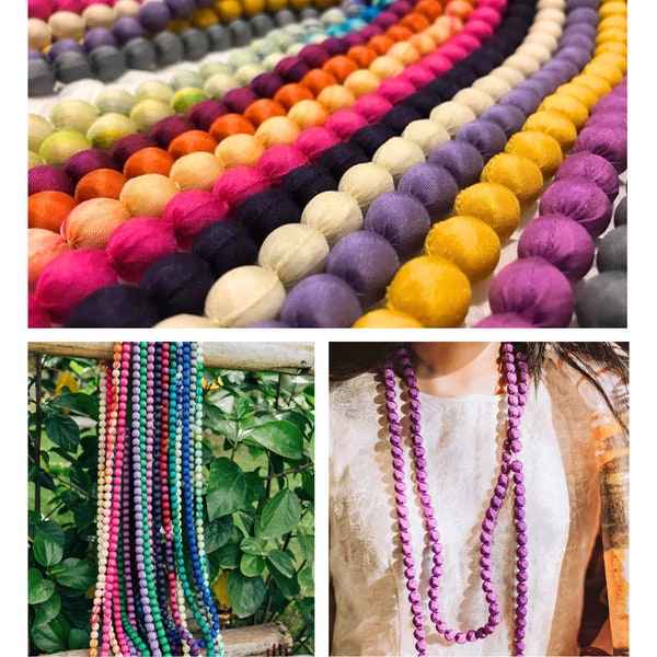 Lange Perlenkette aus Holz| Luxuriöse, mehrfarbige, handgefertigte lange Halskette| Halskette für Frauen| Minimalistische Halskette| Seidenkette| Geschenk für Sie