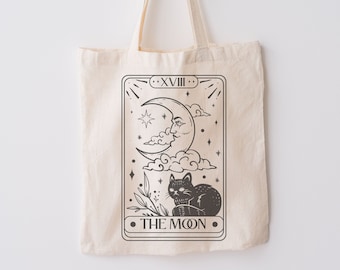 The Moon Tarot Card Lightweight Canvas Tote Bag, Reusable Tote Bag, Sustainable Swap, Celestial Tote, Back To School Supplies