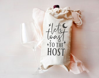 Toast To The Host Wine Bag, Cotton Canvas Drawstring Gift