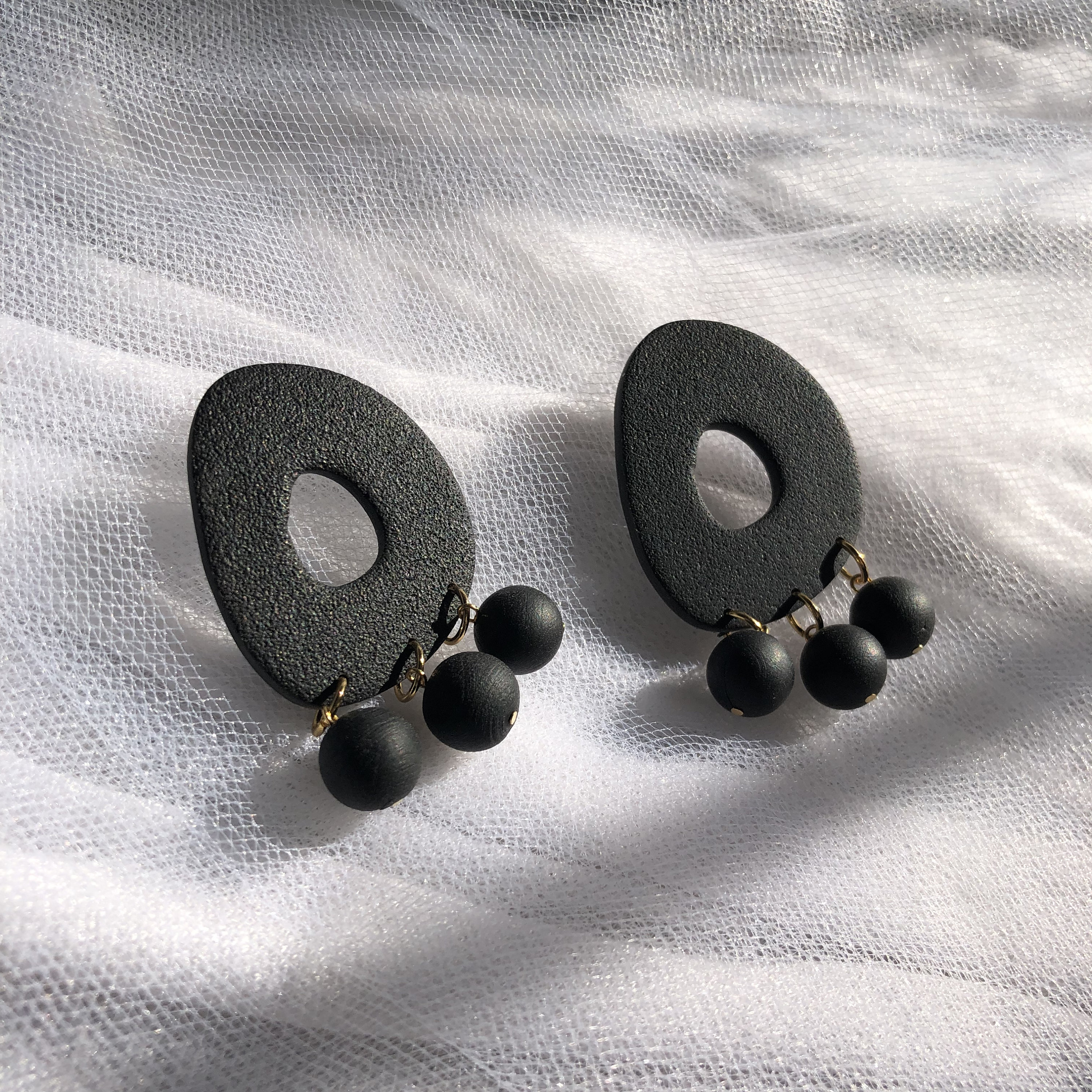 Black Drop Earrings ABSTRACT FEMALE BODY Statement Dangle Earrings Handmade Polymer Clay Drop Earrings