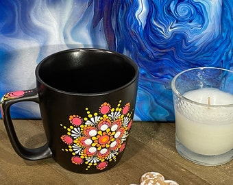 Hand Painted Mandala Mug, Dot Art, Large 16 oz coffee mug, tea mug