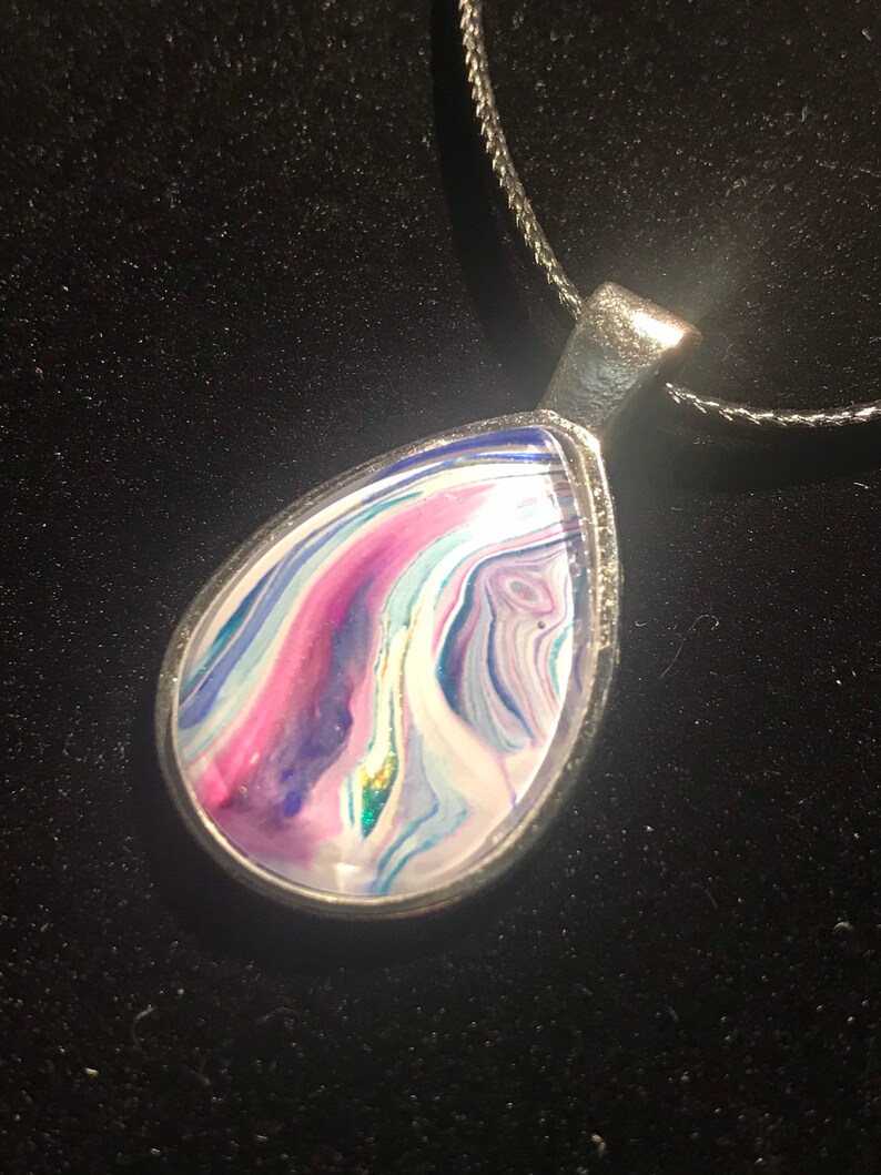 Acrylic pour pendant fluid art pendant