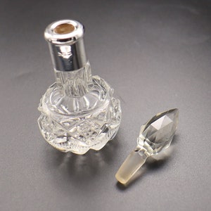 Vintage Small Cut Glass Perfume Bottle With Silver Hallmarked Collar - London 1934