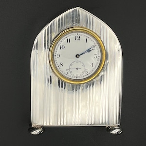 Art Deco Hallmarked Sterling Silver Fronted Travel Table Clock 1921/36