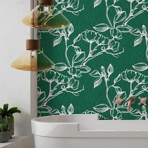 Floral Wand Aufkleber dunkelgrüne Blume Tapete, Abstraktes Muster Wohnkultur, individuelle Bad & Wohnzimmer Wandverkleidung