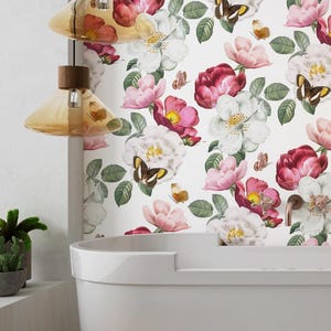 Pink Rose Floral Wallpaper Peel and Stick Vintage Flower Wall Paper Pastel Decal Home Decor