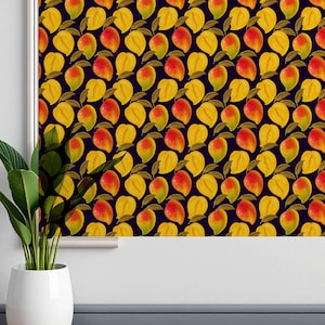 Carta da parati colorata con mango e frutta per la cameretta dei bambini - Carta da parati estiva da parete per la cucina, carta da parati personalizzata con sfondo di cibo fruttato