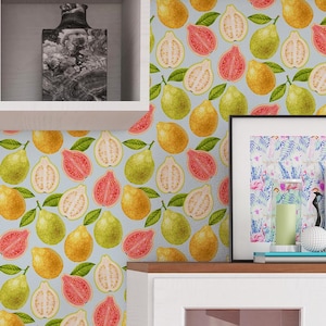Fruit Wallpaper-Citrus  Peel and Stick, Tropical Fruit Design Removable Wall Decal, Kitchen Decor, Bright Summer Citrus Peel Pattern