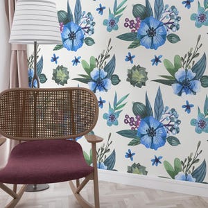 Floral Wallpaper Blue Vintage Rustic Farmhouse Flower Wall Decals Custom Country White Wallpaper