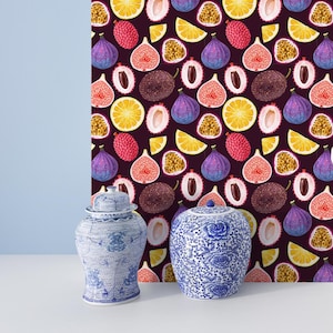 Carta da parati adesiva per bar con succhi di frutta - Decorazione da cucina autoadesiva con frutta, murales con pere, pesche e agrumi, carta da parati temporanea astratta con frutta