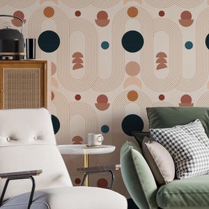 Boho Groovy Geometric Abstract Art Wallpaper Mural | Trendy Wall Decor for Retro Living Room & Bedroom | Custom Size Available