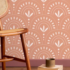 Carta da parati adesiva Boho Pastel Orange Peel and Stick / Design astratto Boho / Decorazione per la casa autoadesiva rimovibile