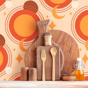 Vintage Tapete - Groovy 60s Geometrisch Orange Retro Tapete zum Abziehen und Aufkleben für Zuhause oder für das Büro