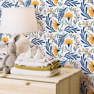 Blau Gelb Floral Wallpaper Peel & Stick, abnehmbare selbstklebende Tapete für die einfache Auffrischung des Wohndekors
