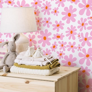 Peel and Stick Pink Floral Boho Wallpaper - Removable Eclectic Wall Decal for Home Decor & DIY Projects