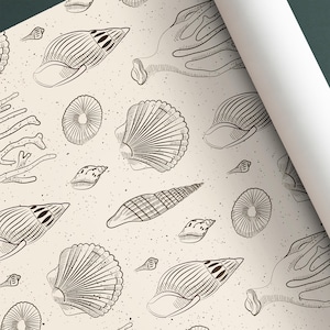 Seashell Ocean Peel & Stick Wallpaper, Removable Beach Wall Mural, Off-White Self-Adhesive Sea Wallpaper, Coastal Shell Decor