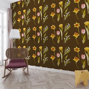 Papier peint floral rétro marron pastel fleurs rouleaux de papier mural Stickers muraux tulipes abstraits personnalisés