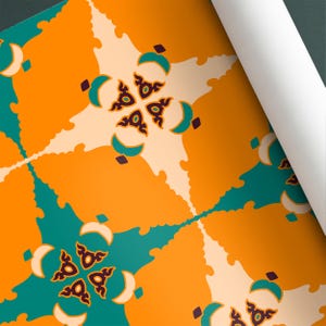 Orange grüne Tapete zum Abziehen und Aufkleben, Abstrakte Geometrische Abnehmbare Selbstklebende Retro Boho Helle Funky Wanddeko