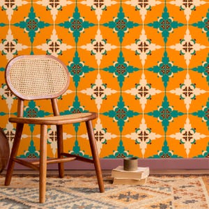 Retro Wallpaper 70s Groovy Temporary Peel & Stick Vintage Abstract Geometric Colorful Boho Art Deco Wall Decor