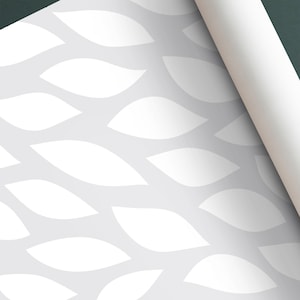 Peel and Stick Grey Wallpaper with White Abstract Art – Removable Modern Wall Covering for Living Room Stylish Home Decor