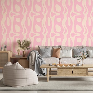 Carta da parati boho astratta rosa staccabile e attaccabile - Decorazione murale vintage temporanea alla moda