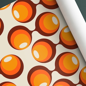Schälen und Kleben 60er Jahre Tapete Orange Kreise Retro Geometrisches Selbstklebendes entfernbares Wandbild Braun Funky Dekor