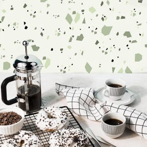 Peel and Stick Green Terrazzo Wallpaper | Minimalist Design | Adhesive Wall Decor for Easy Home Makeover | Removable Wallpaper