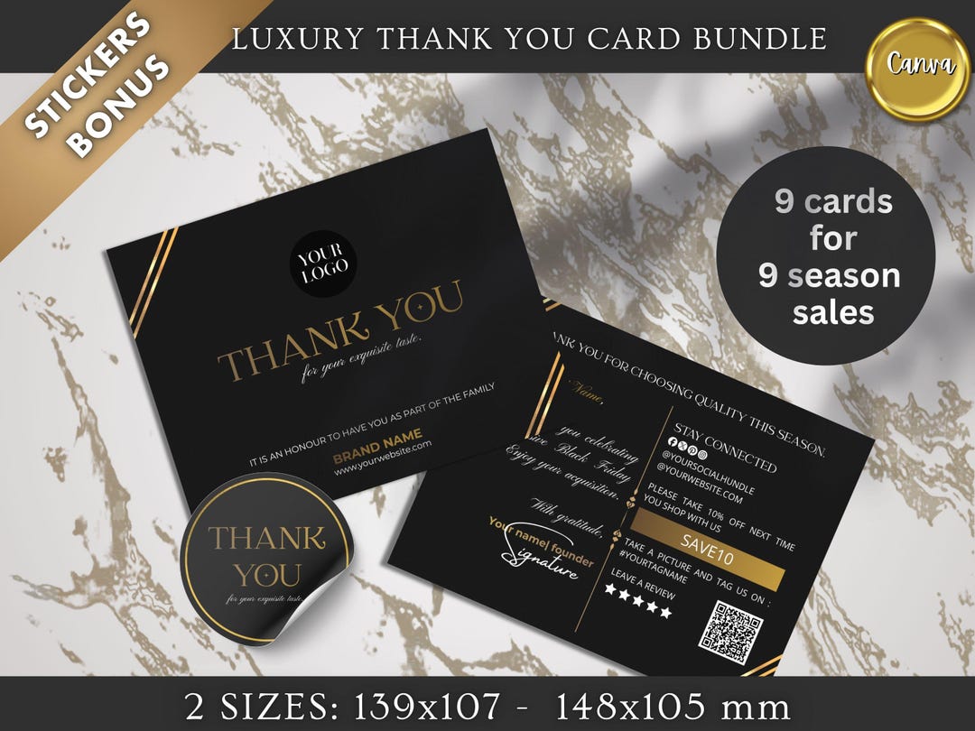 9x LUXURY Thank You Card Template Bundle for Small Business | Editable ...