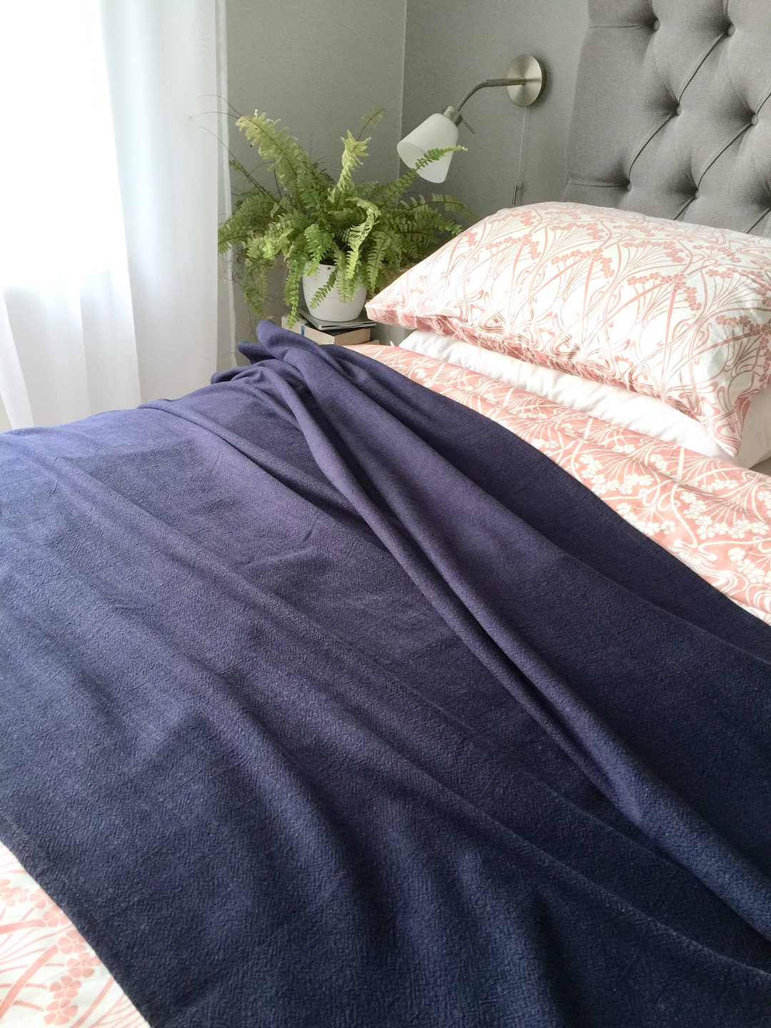 Dark Navy Linen Bed Throw/navy Linen Bed Runner/pure Linen Bed Runner ...